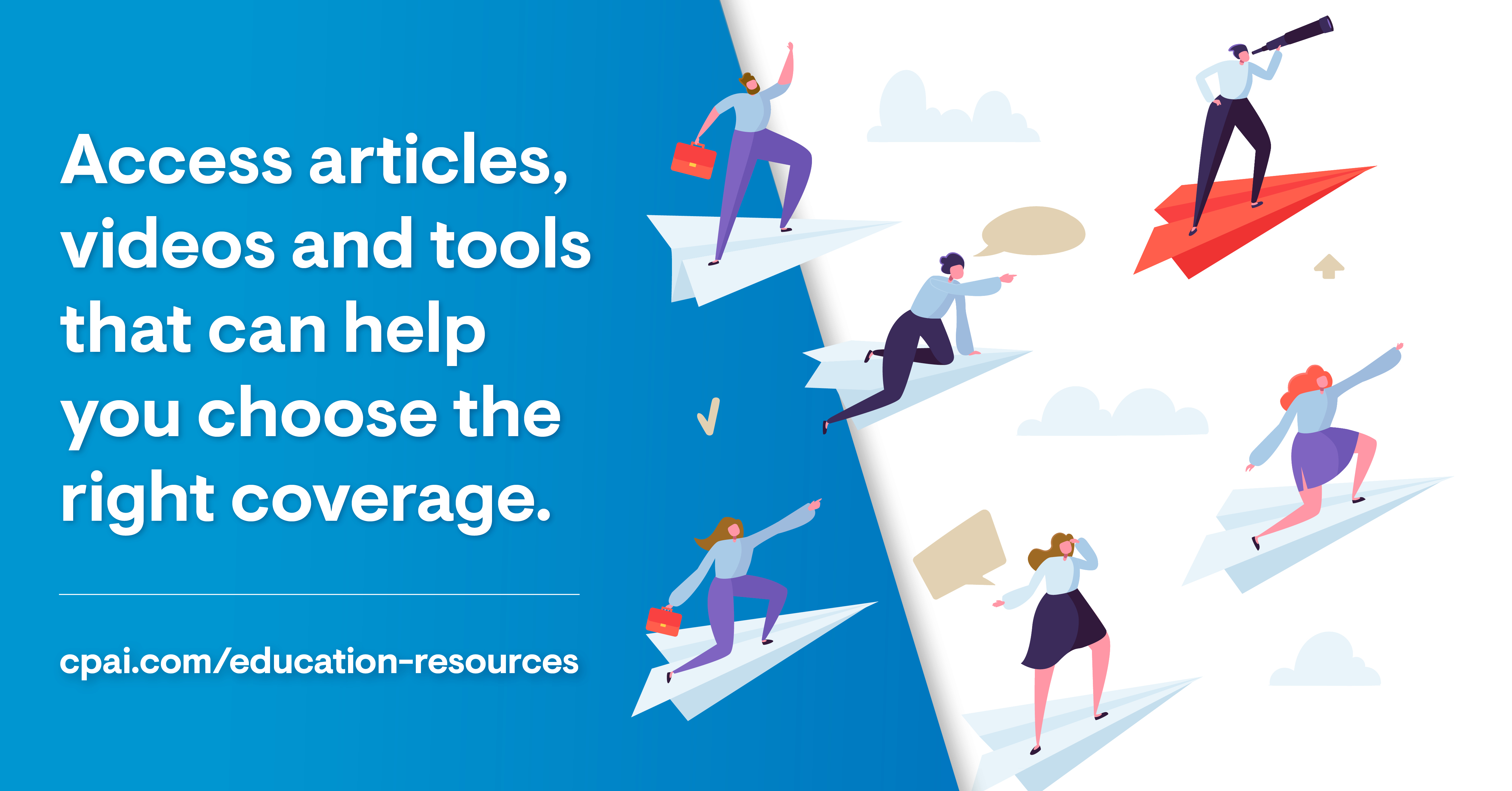 graphic of abstract men and women flying on paper airplanes in clouds with message deep insights for your career and your financial future